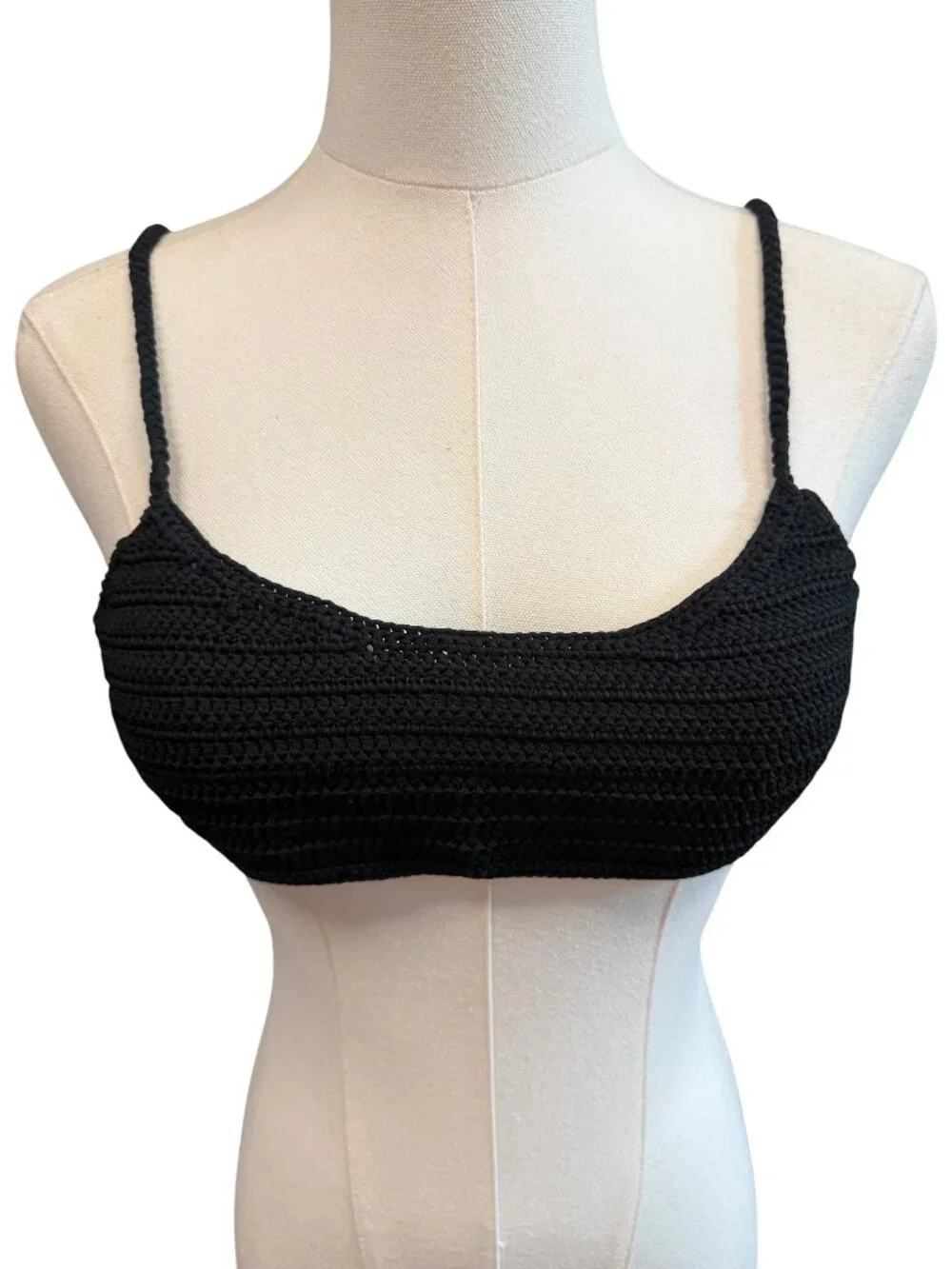 GUC SKIMS Black Crochet Scoop Tie Back Bikini Top L